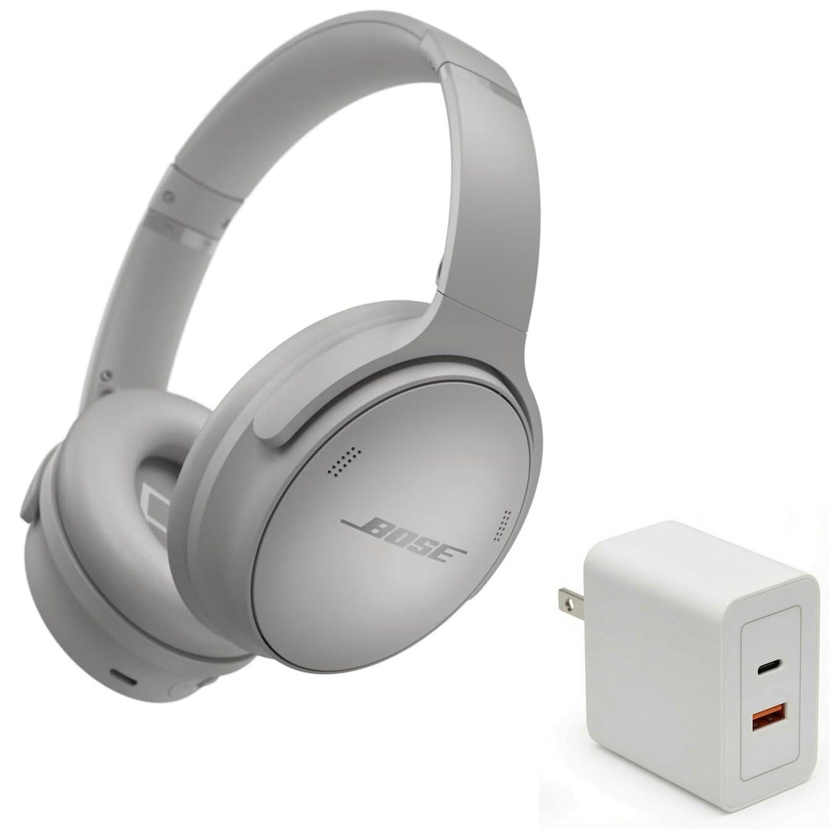 Bose QuietComfort Headphones Bundle with Fast Charger - Wireless Bluetooth Over-Ear Noise Cancelling Headphones with Mic, USB-C Charging, Deep Bass, Up to 24 Hours Playtime (Ice Blue)