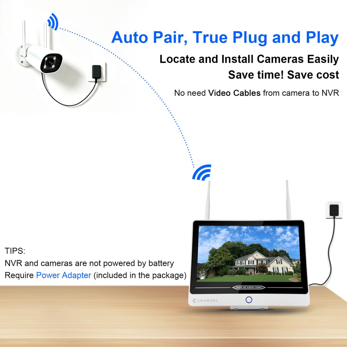 Expandable Wireless Security Camera System 12" Screen 4PCS Cameras