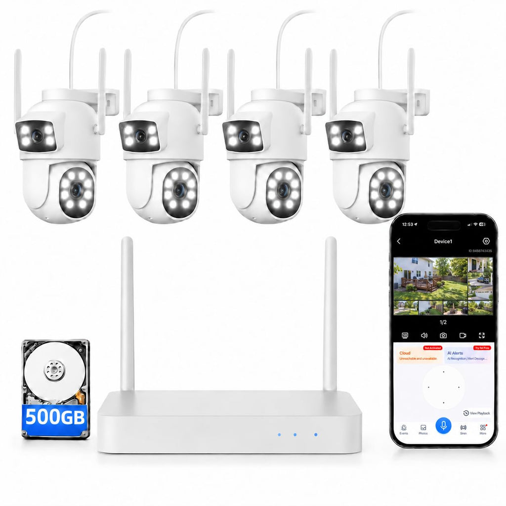 Camcamp Dual-Lens Home Security Cameras System Wireless Outdoor, 4 Cam Kits