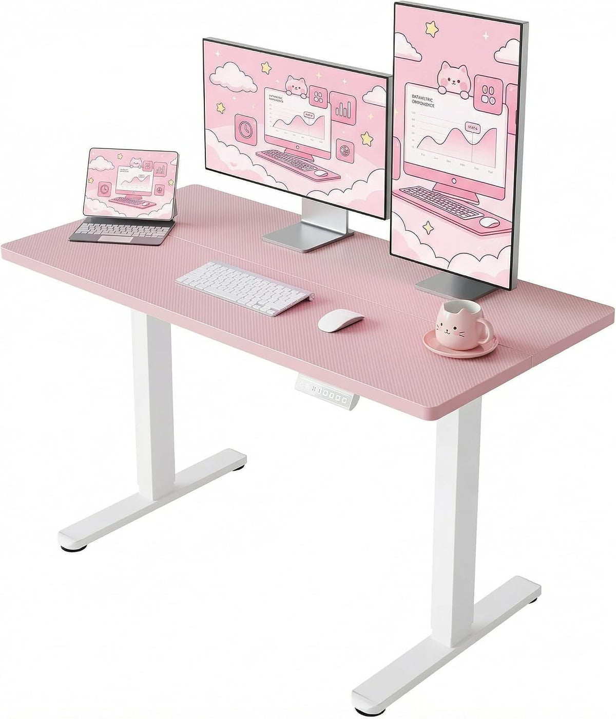 HUANUO 55x28 Inch Electric Standing Desk, Adjustable, Light Vintage Brown