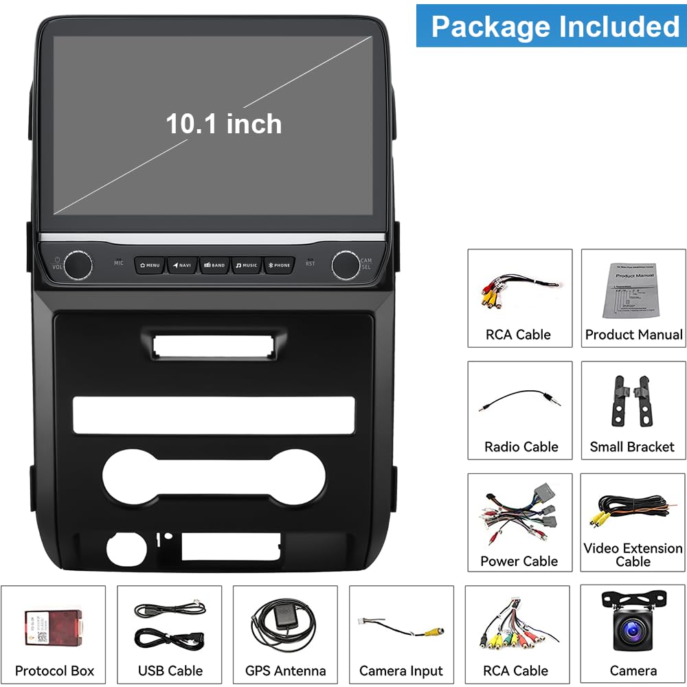 Car Radio Stereo for Ford F150 2009 2010 2011 2012 2013 2014 with Wireless Carplay Android Auto 10inch Touchscreen Navigation Bluetooth/GPS/5G WiFi/Backup Camera/SWC/Volume Knob/FM
