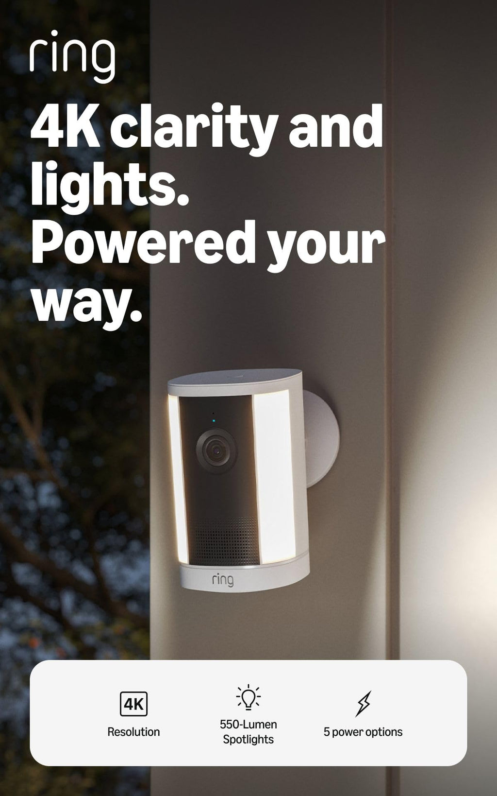 Ring Spotlight Cam 4K Plus, Battery, Retinal 4K, Easy DIY install, Motion-Activated Spotlights, Home or business security, White