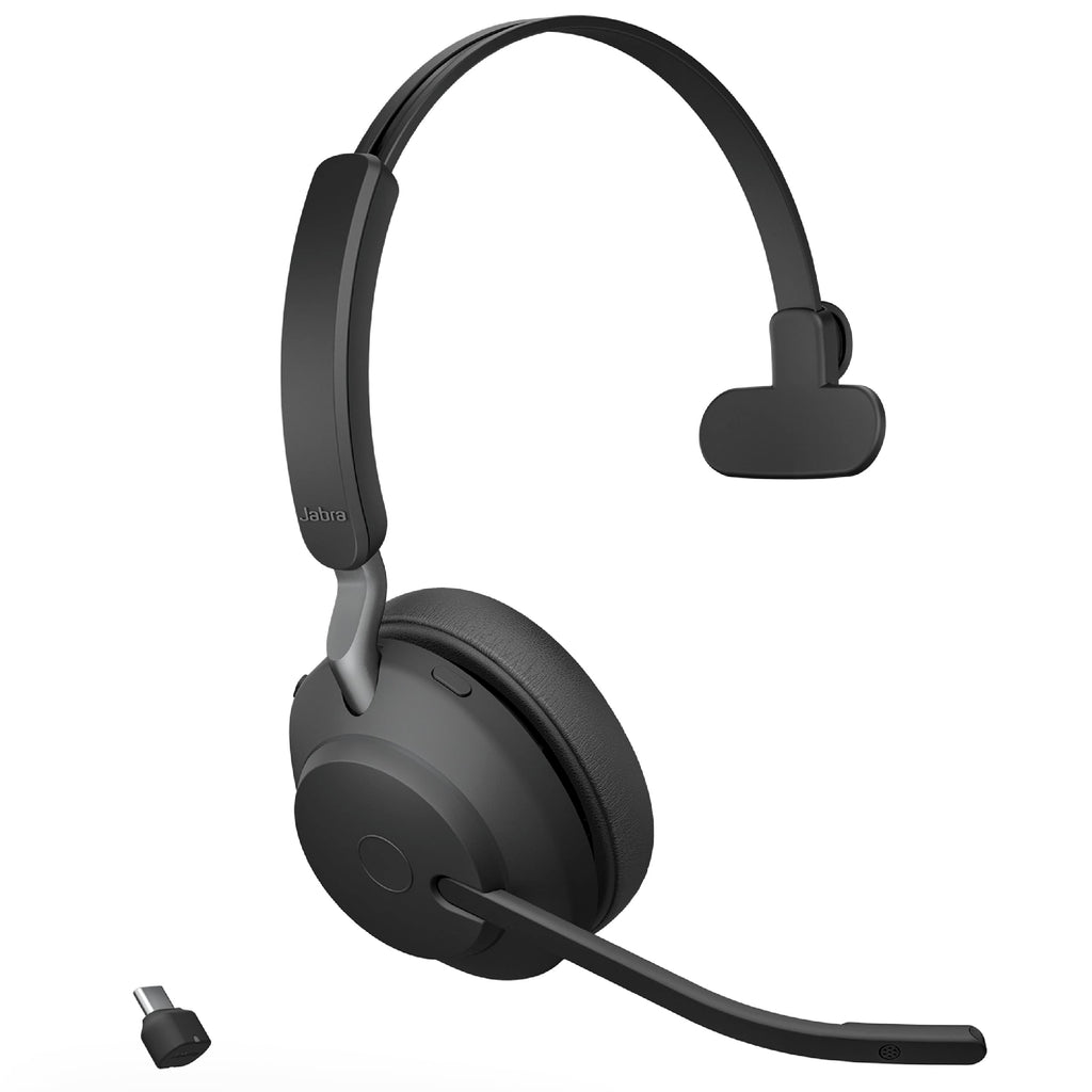 Jabra Evolve2 65 MS Wireless Headphones with Link380c, Stereo, Black – Wireless Bluetooth Headset for Calls and Music, 37 Hours of Battery Life, Passive Noise Cancelling Headphones
