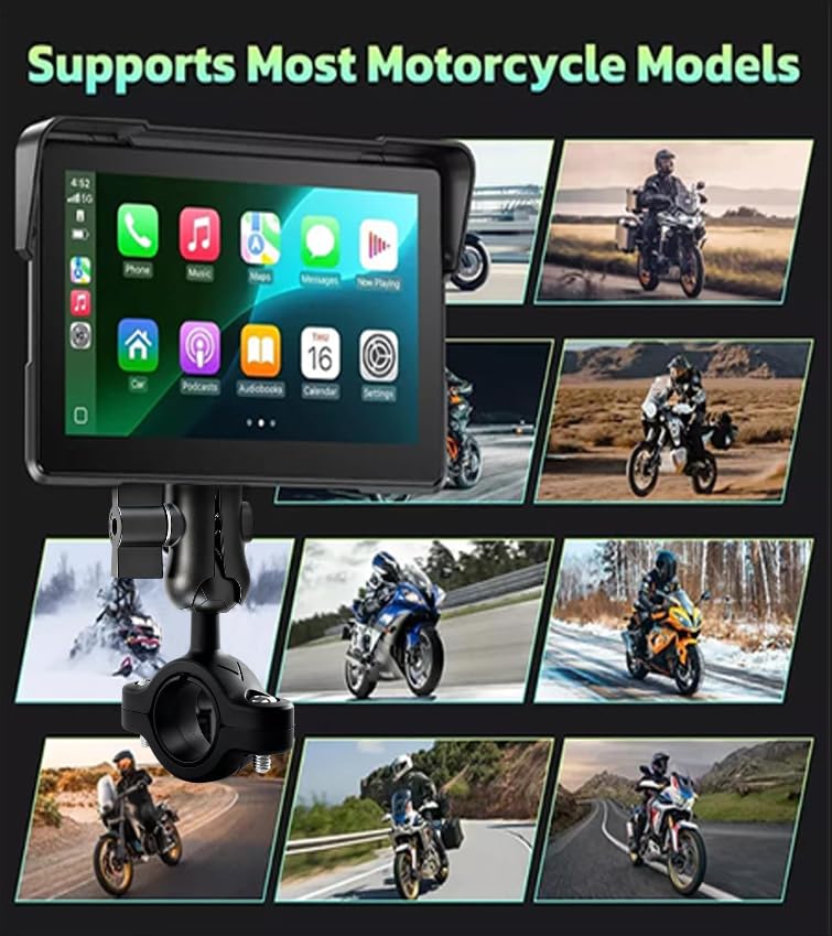 C7 Motorcycle Carplay, GPS Navigation System for CarPlay & Android Auto, 7-inch HD Touchscreen for Motorcycle, IP67 Waterproof, Support Dual Bluetooth, Smartphone Mirroring(C7 with TPMS)