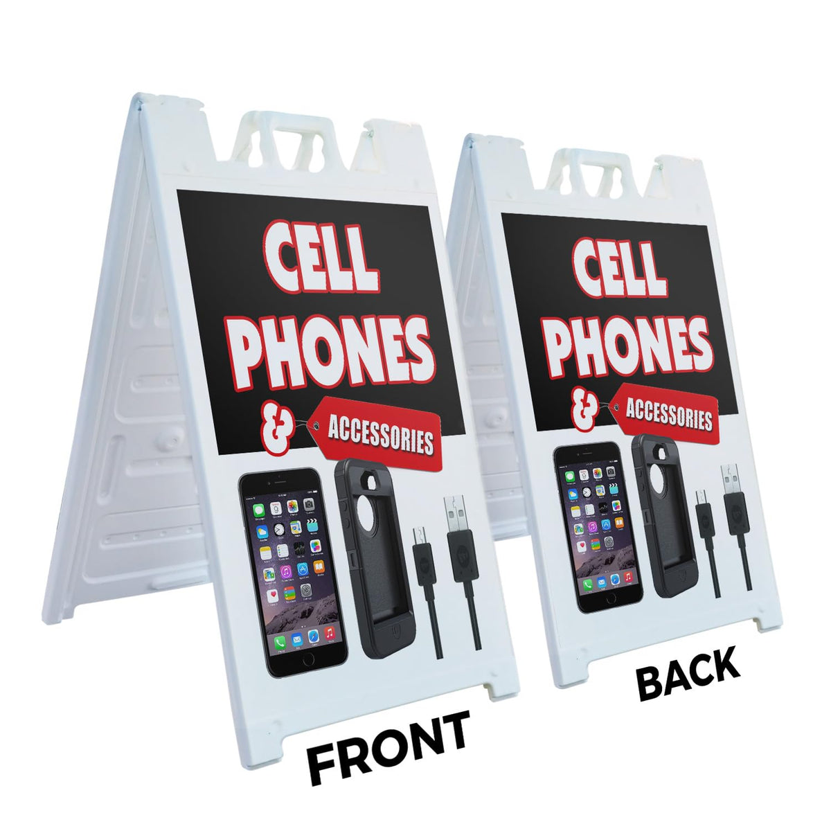 A-Frame Sidewalk Cell Phones & Accessories 24" x 36" Double Sided A-Frame Sidewalk Sign, Includes 2 Plastic Inserts | Foldable Portable White Signicade Sandwich Board Signs