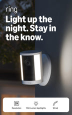 Ring Spotlight Cam 2K (newest model), Battery, Home or business security, Wide-Angle Retinal 2K Video, 6x Enhanced Zoom, Motion-Activated Spotlights, White