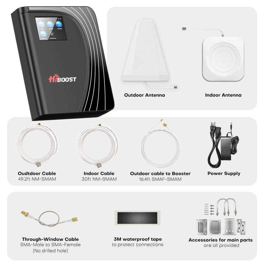 Cell Phone Booster for Home Office, Cover to 9,000 Sq Ft Signal Booster 4G LTE Compatible 5G with LCD Touch Screen 70dB Gain for All U.S. Carriers Verizon, AT&T, T-Mobile, App Support, FCC Approved
