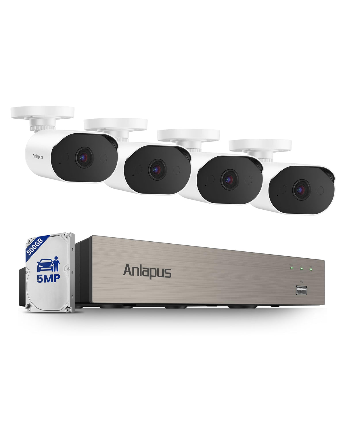 Anlapus 5MP Home Security Camera System, 4pcs 3K CCTV Cameras, 500GB HDD