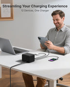 4 Type-C Retractable Wall Chargers and 1 Power Strip with App Remote Control, 12-in-1 Smart WiFi Modular Charging Station