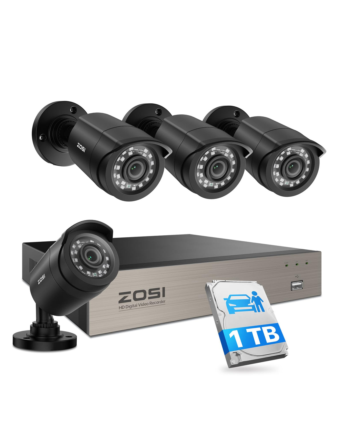 ZOSI 3K Lite Security Camera System with AI Human Vehicle Detection,H.265+ 8CH HD TVI Video DVR Recorder with 4X HD 1920TVL 1080P Indoor Outdoor Weatherproof CCTV Cameras,Remote Access,1TB Hard Drive
