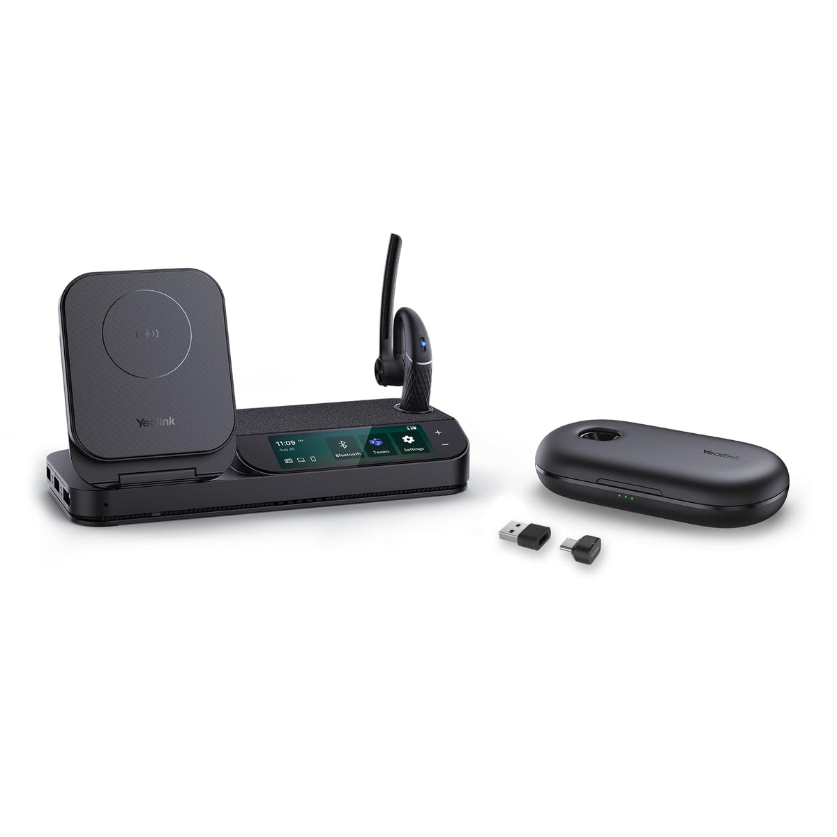Yealink Bluetooth Headset Workstation, Office Wireless Headset with Mic, Speakerphone, Wireless Charging Pad, Charging Case, USB-C/A Dongle,Connect to Desk Phone, PC, Work with Teams Zoom