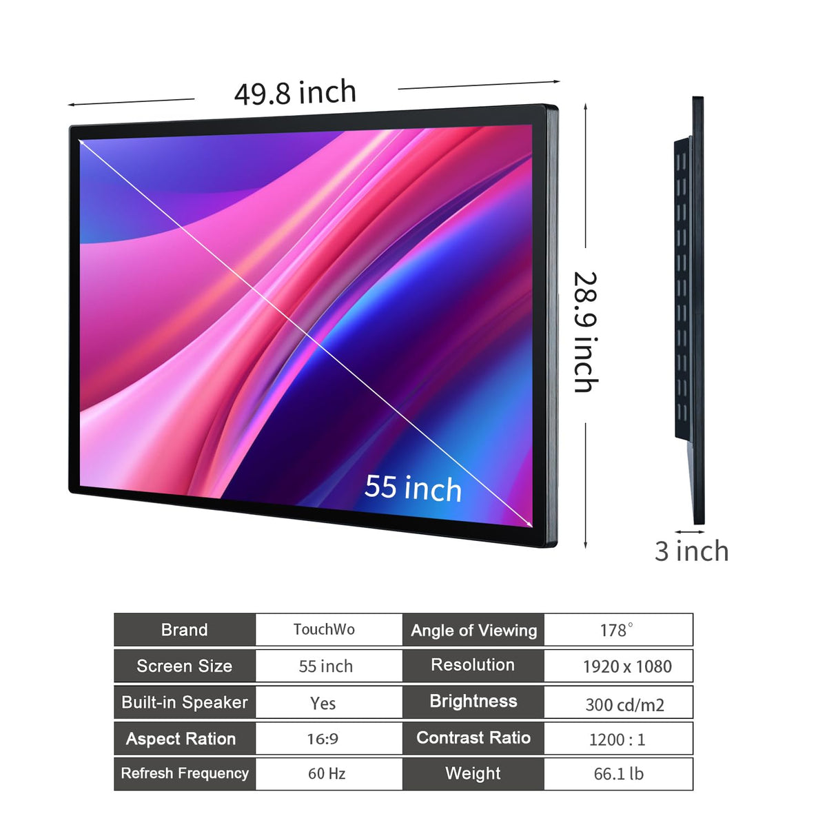 55" Interactive Touchscreen Monitor, Smart Board FHD 1080P Display with Wall Mount, Android 11 Smart Touch Screen Presentation Electronic Whiteboard for Office & Classroom, RAM 4G & ROM 32G