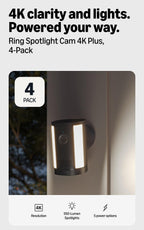 Ring Spotlight Cam 4K Plus, Battery, Retinal 4K, Easy DIY install, Motion-Activated Spotlights, Home or business security, White