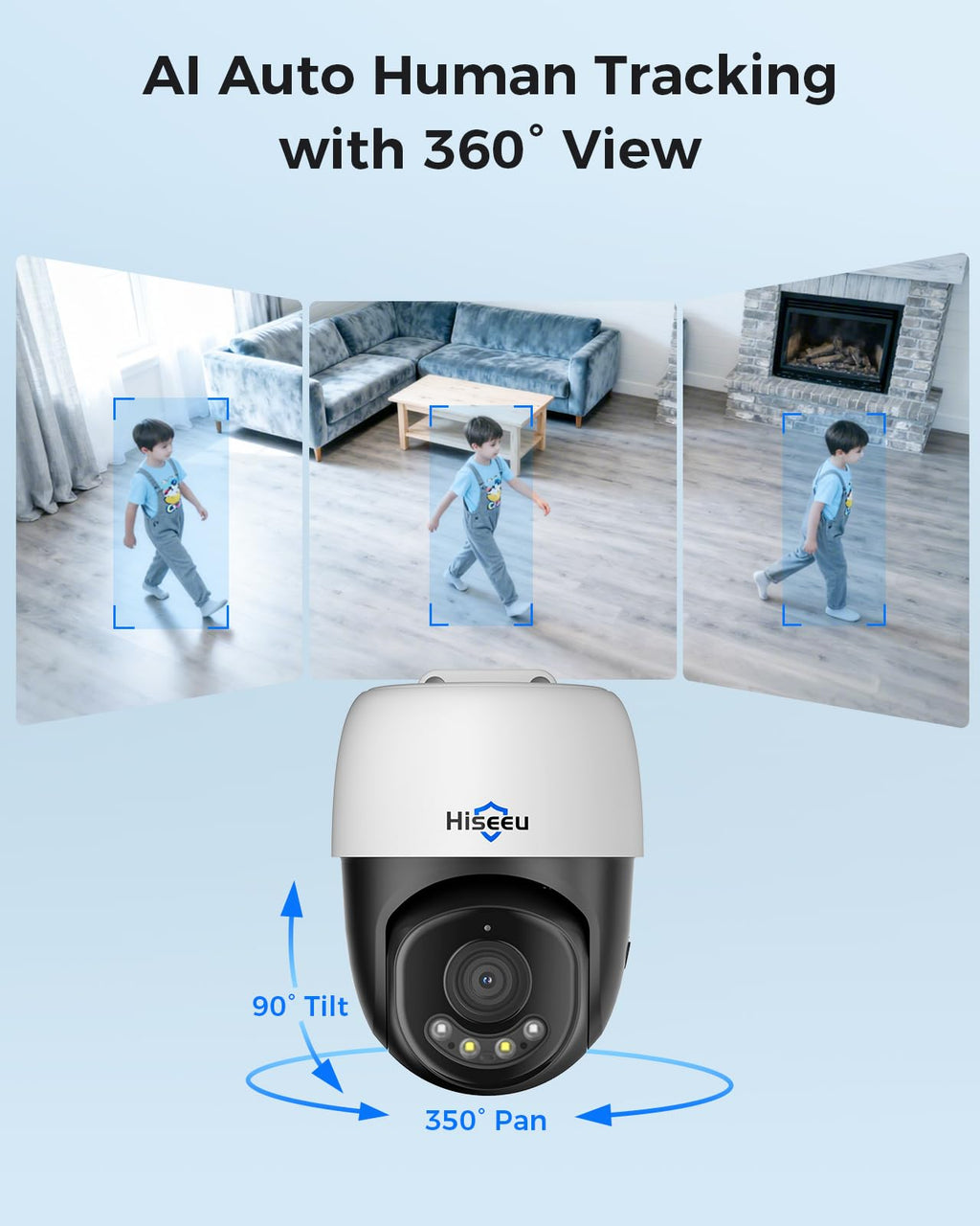 【360°View】 Hiseeu 4K PoE PTZ Security Camera System，6 Pcs Security Cameras