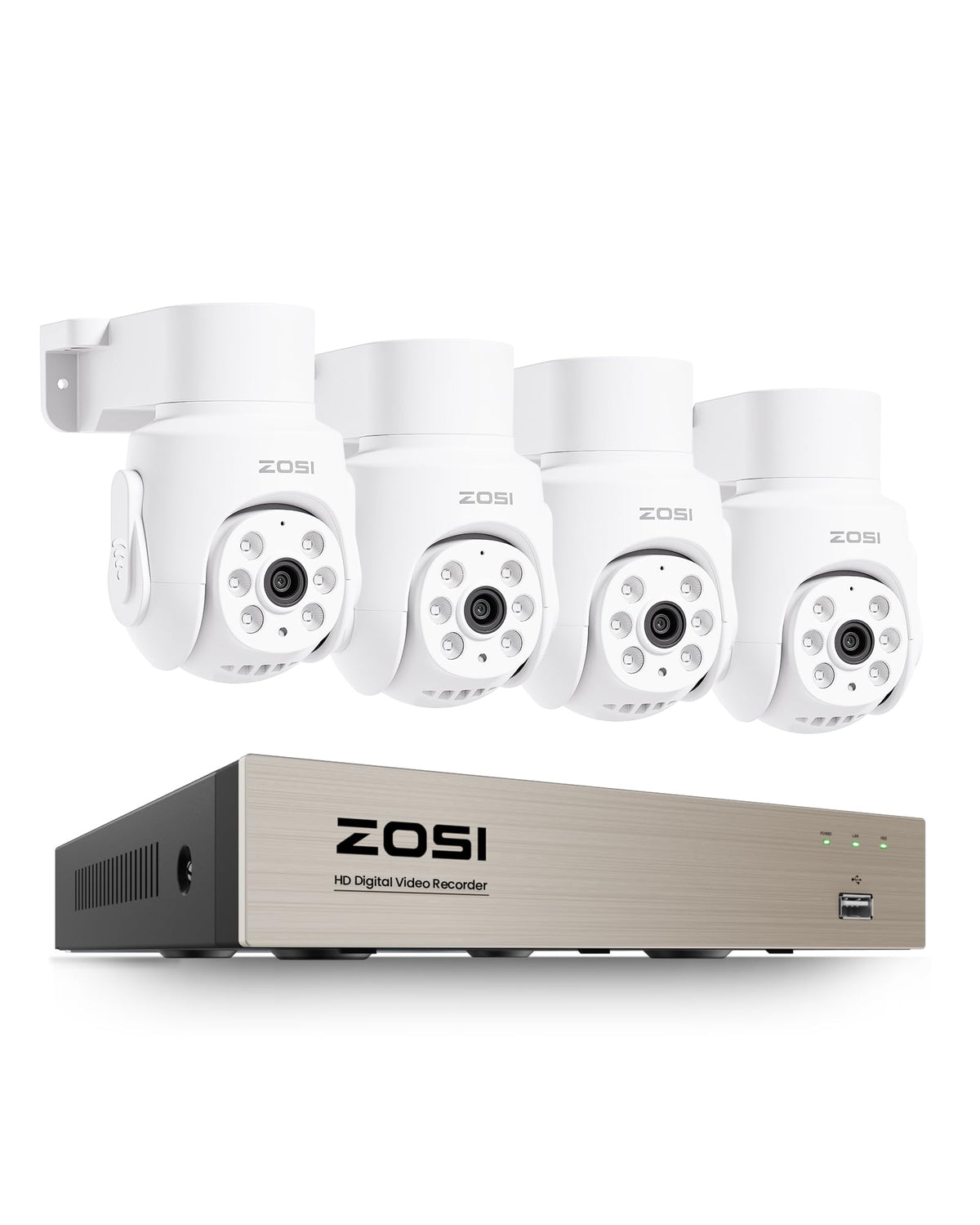 ZOSI 5MP Wired Security Camera System, 4pcs 1080p Pan/Tilt 360°View Cam