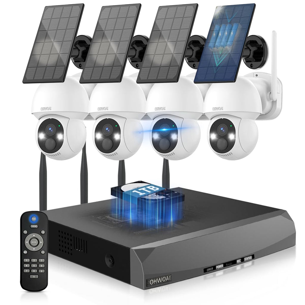 Solar Powered Wireless Security Camera System, Outdoor PTZ Surveillance Kit