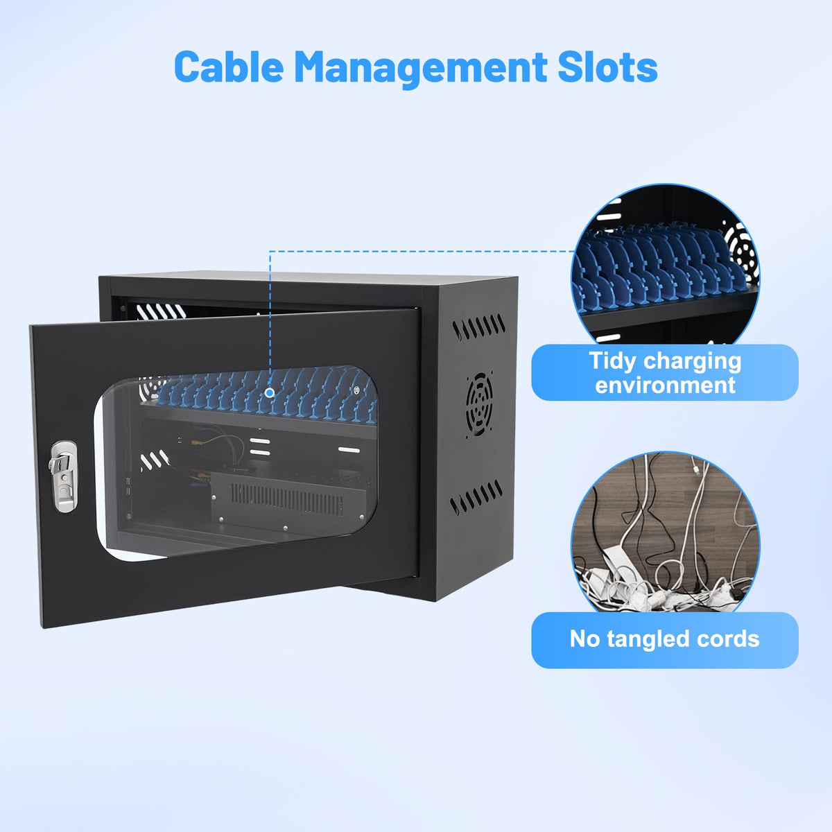 20-Unit Charging Cabinet for Cell Phone, Steel Case Charging Station Fits 8" Cell Phones, Cellphone Charging Storage Box with Lock&2 Keys for Classrooms, Offices & Library, Black