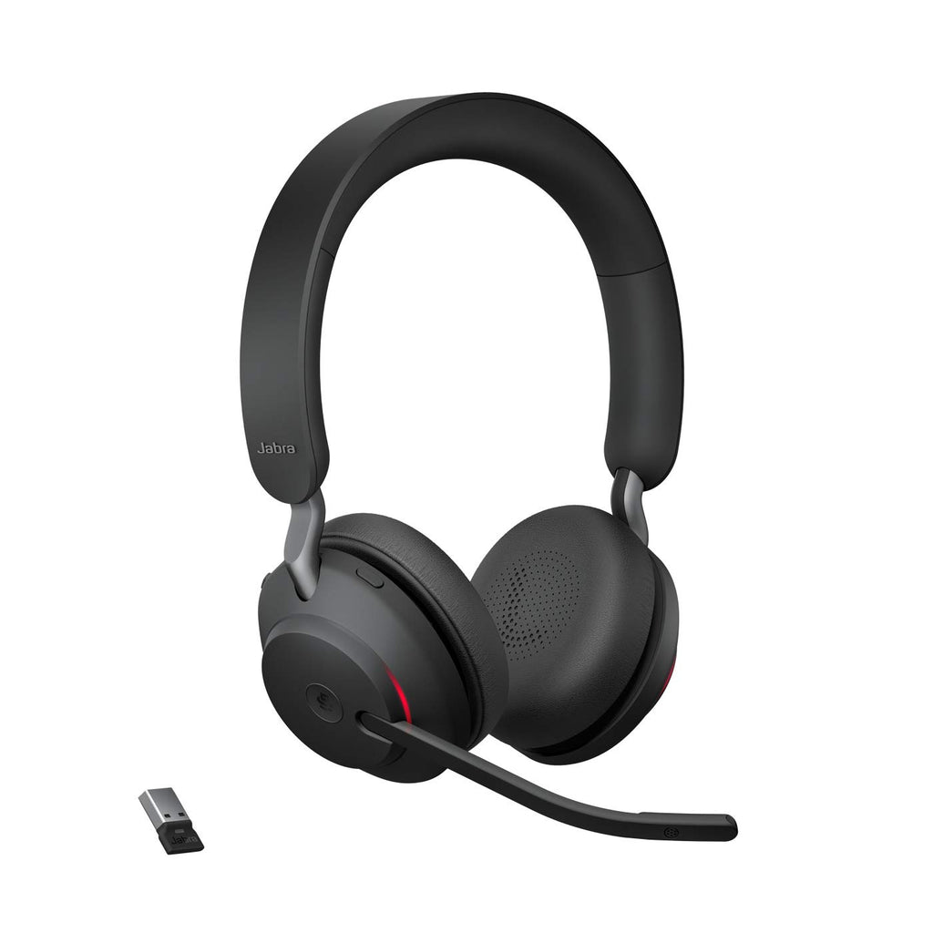 Jabra Evolve2 65 Bluetooth Wireless Headset with Mic for Calls and Music, Dual-Ear Headphones with USB-C Adapter, Up to 37 Hours Battery, Noise-Cancelling, Works with Online Meeting Apps, Black