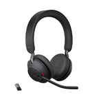 Jabra Evolve2 65 Bluetooth Wireless Headset with Mic for Calls and Music, Dual-Ear Headphones with USB-C Adapter, Up to 37 Hours Battery, Noise-Cancelling, Works with Online Meeting Apps, Black