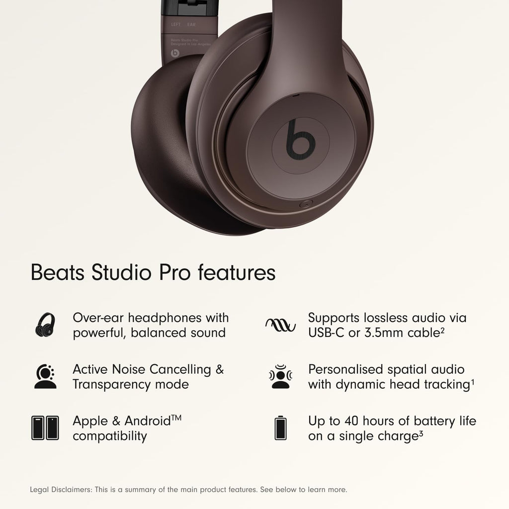 Beats Studio Pro Premium Wireless Over-Ear Headphones- Up to 40-Hour Battery Life, Active Noise Cancelling, Great for Travel & Commuting, USB-C Lossless Audio, Apple & Android Compatible - Deep Brown