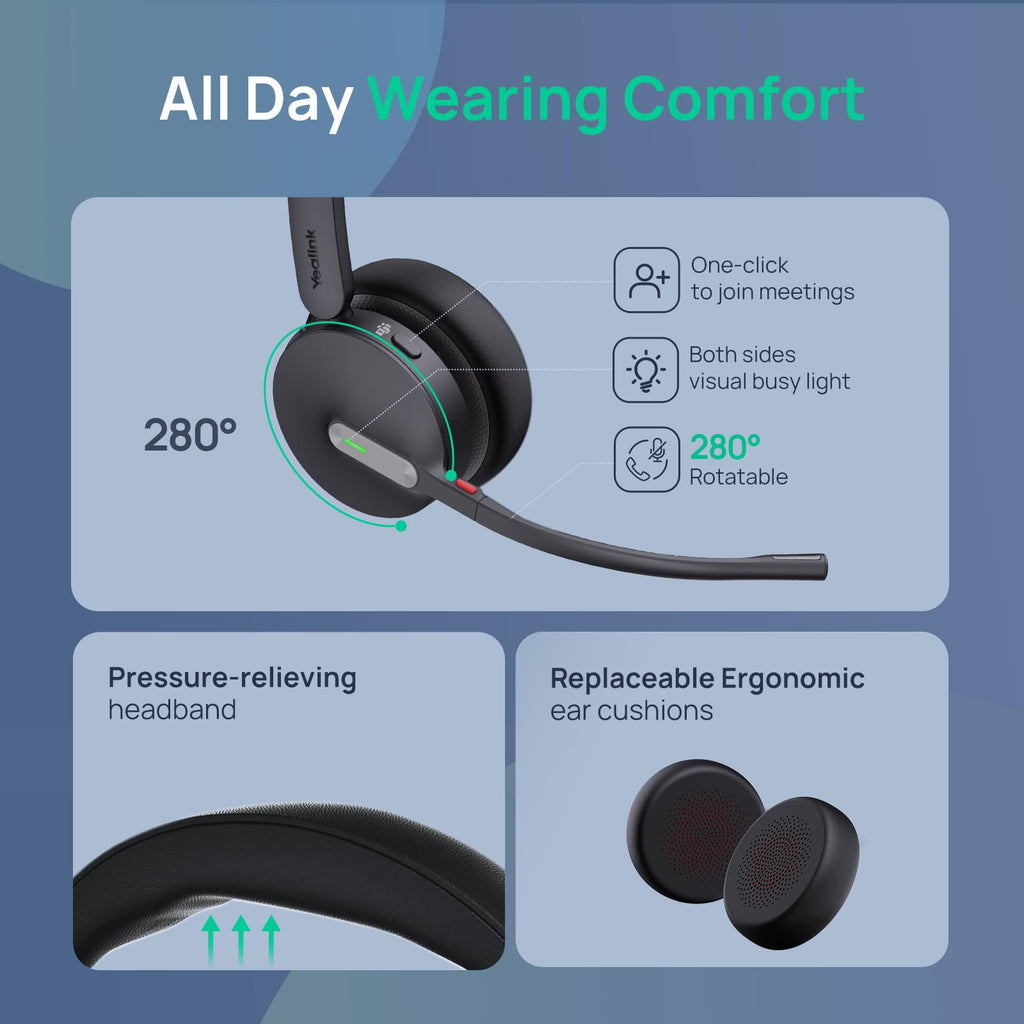 Yealink WH64 Workstation DECT Wireless Headset with 4" Touch Screen,3x Noise Cancelling Mic, 606ft Range,All in One Workstation with Speaker,3x USB Hub Office Headset for Desk Phone,Computer,Cellphone