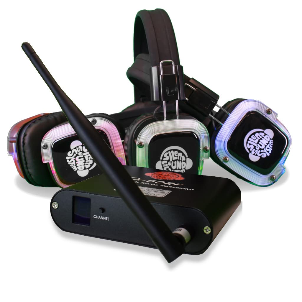 50 Pack Silent Disco LED Headphone Package (50 RF Headphones, 3 Transmitters)