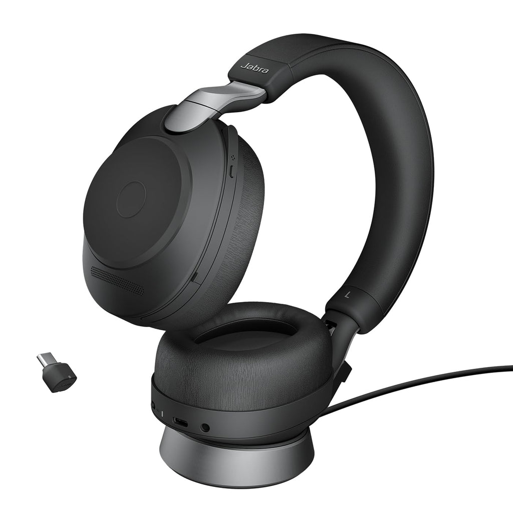 Jabra Evolve2 85 Wireless PC Headset – Noise Cancelling UC Certified Stereo Headphones with Long-Lasting Battery – USB-C Bluetooth Adapter – Black