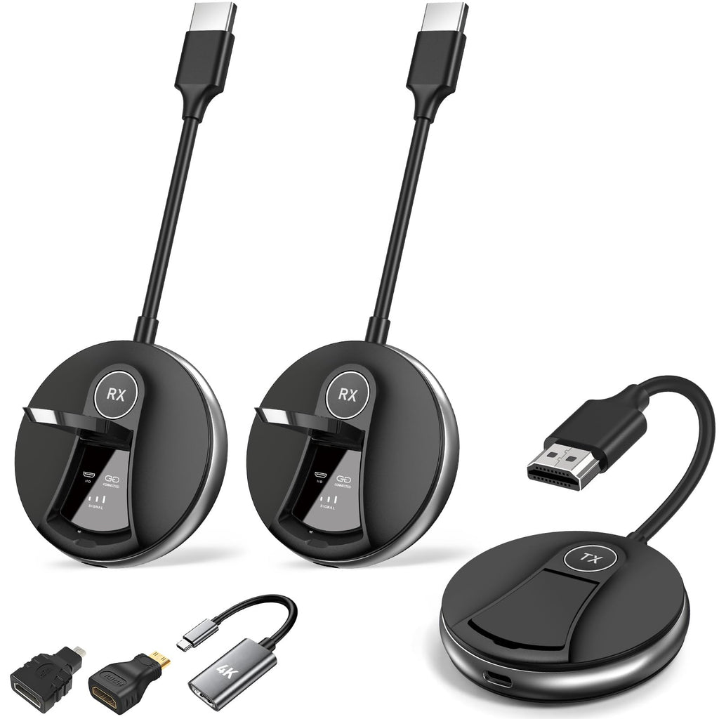 Wireless HDMI 1 Transmitter and 2 Receivers,Multi-TV Extender,UP to 6RXs,Plug and Play,4K Decode,165FT/50M,Portable Wireless HDMI Splitter-Video/Audio from Camera/Laptop to TVs/Projectors/Monitors