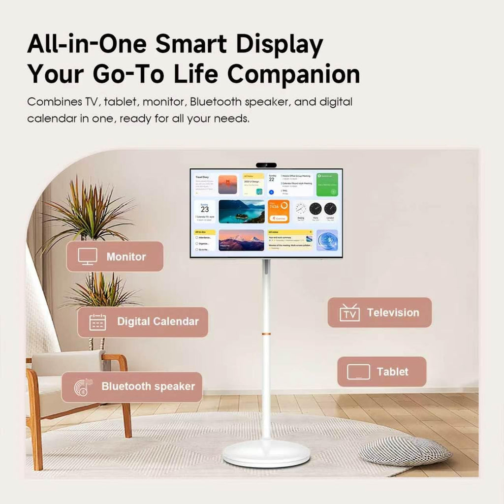 32 Inch Smart Portable TV on Wheels, Rolling TV, Detachable 13MP Camera