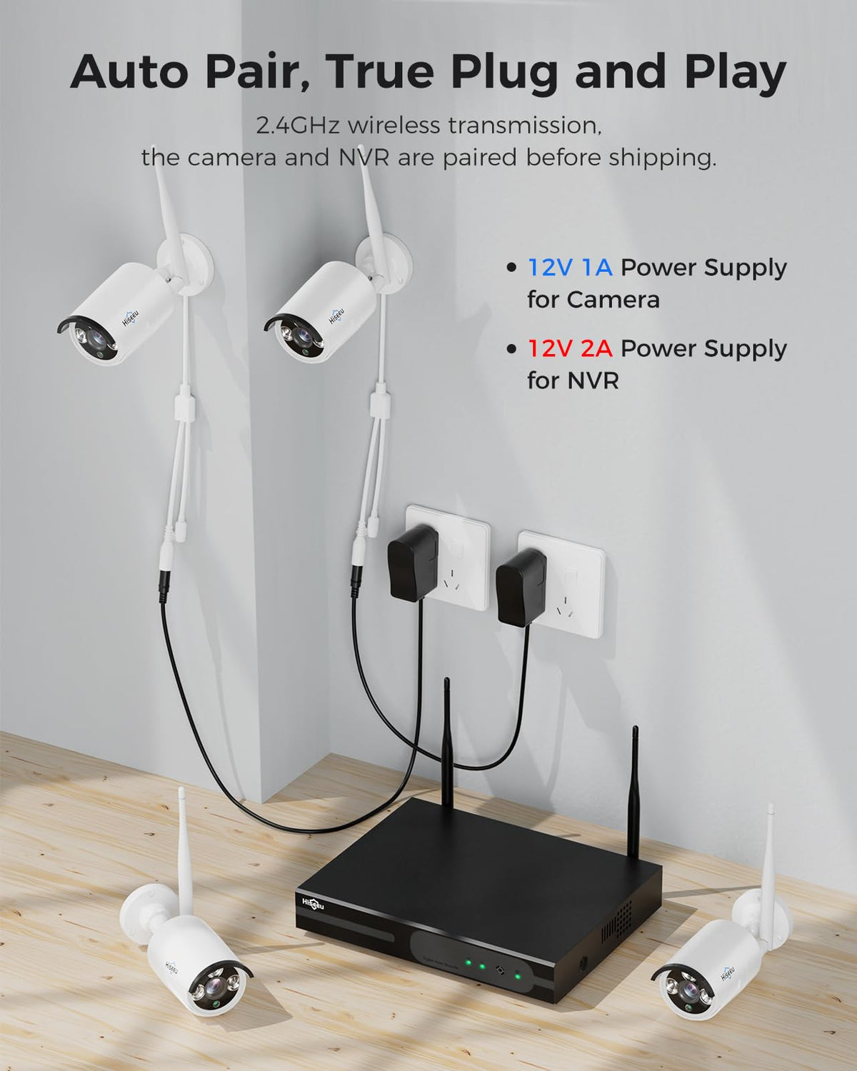 Hiseeu 2K Wireless Security Camera System, 10CH NVR Kit,8Pcs 3MP WiFi Surveillance Cameras for Home Indoor/Outdoor Use,Night Vision,Waterproof, Motion Detection, 3TB Hard Drive and DC Power Included