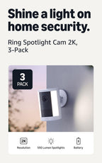 Ring Spotlight Cam 2K (newest model), Battery, Home or business security, Wide-Angle Retinal 2K Video, 6x Enhanced Zoom, Motion-Activated Spotlights, White