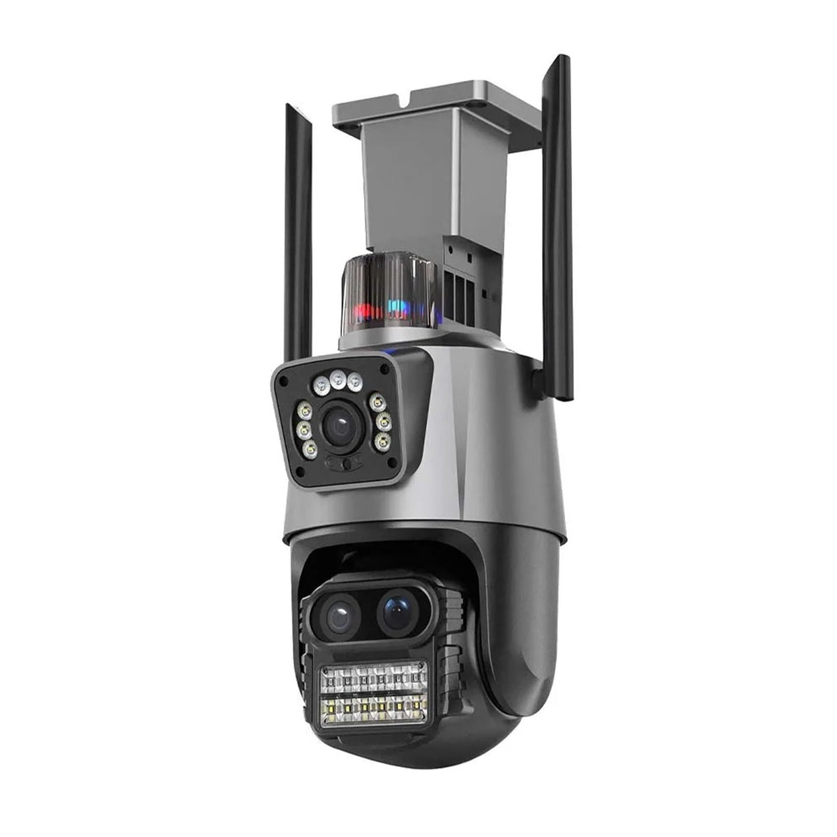 IP Camera 8MP 4K WiFi Surveillance Camera Three Lens Dual Screen PTZ Camera Police Light Alarm CCTV Security Camera(US Plug,9MP Add 64G SD Card)