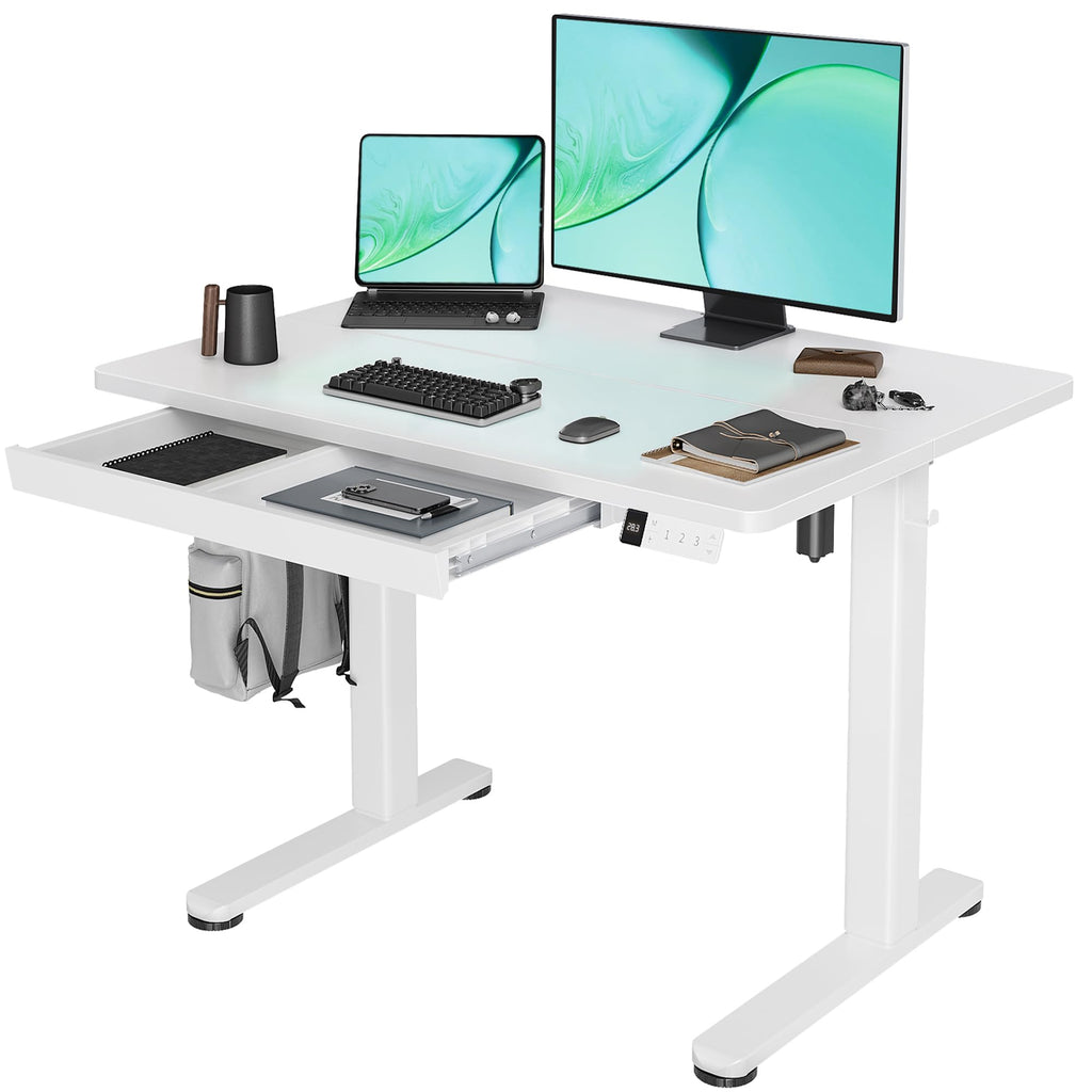 Claiks Electric Height Adjustable Standing Desk with Drawers, 63 x 24 Inch Sit Stand Desk for Home Office, Computer Desk Workstation,Black