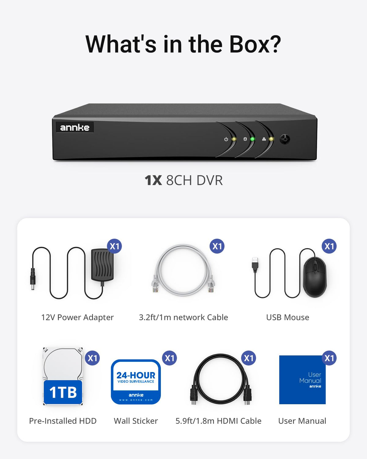 ANNKE 8CH 3K Lite H.265+ Security Digital Video Recorder, 1TB Hard Drive
