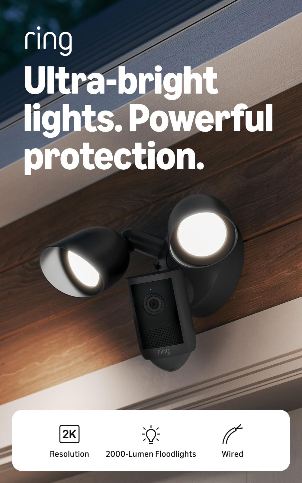 Ring Floodlight Cam 2K (newest model), Wired, Home or business security, Wide-Angle Retinal 2K Video, 6x Enhanced Zoom, Ultra-Bright Floodlights, White