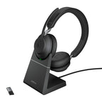 Jabra Evolve2 65 Bluetooth Wireless Headset with Mic for Calls and Music, Dual-Ear Headphones with USB-C Adapter, Up to 37 Hours Battery, Noise-Cancelling, Works with Online Meeting Apps, Black