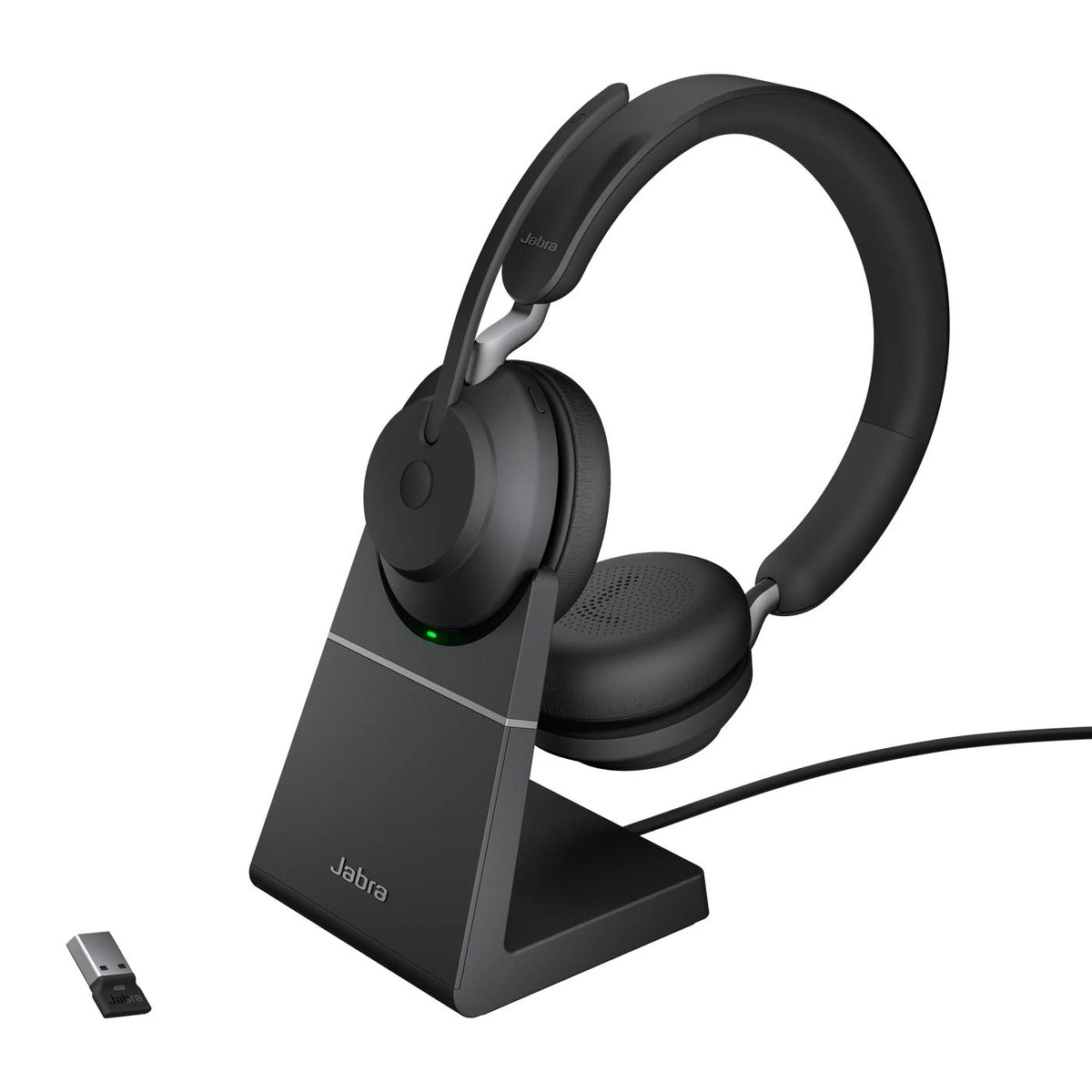 Jabra Evolve2 65 Bluetooth Wireless Headset with Mic for Calls and Music, Dual-Ear Headphones with USB-C Adapter, Up to 37 Hours Battery, Noise-Cancelling, Works with Online Meeting Apps, Black