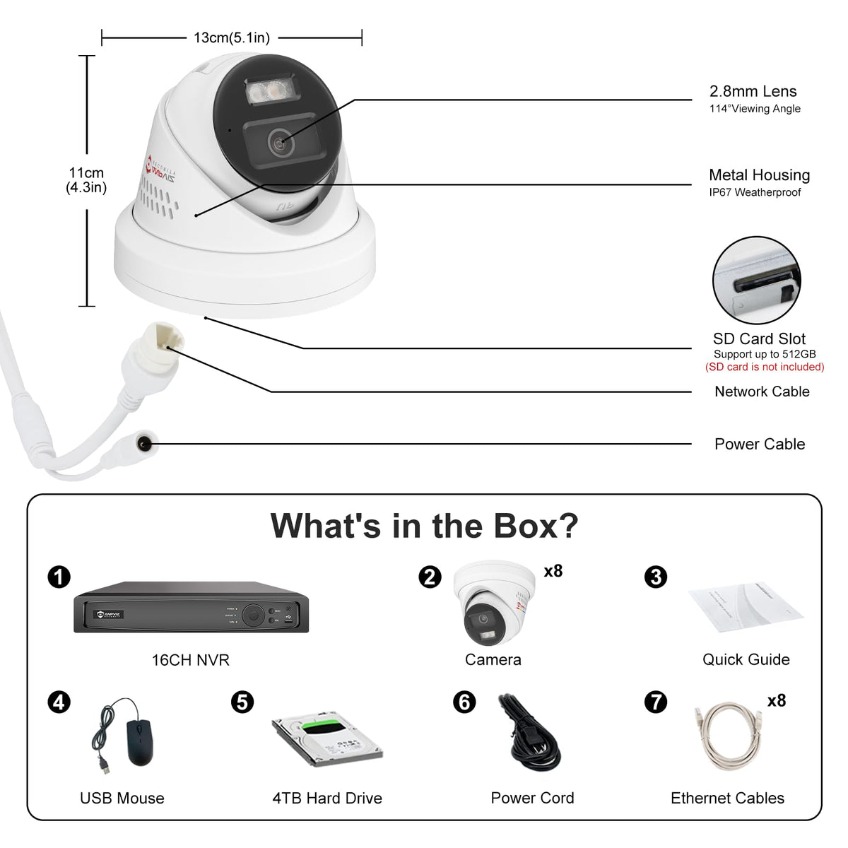 Anpviz 16Ch 8X 5MP Wired PoE Security Camera System 12MP NVR with 4TB HDD
