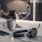 Jabra Evolve2 65 Bluetooth Wireless Headset with Mic for Calls and Music, Dual-Ear Headphones with USB-C Adapter, Up to 37 Hours Battery, Noise-Cancelling, Works with Online Meeting Apps, Black
