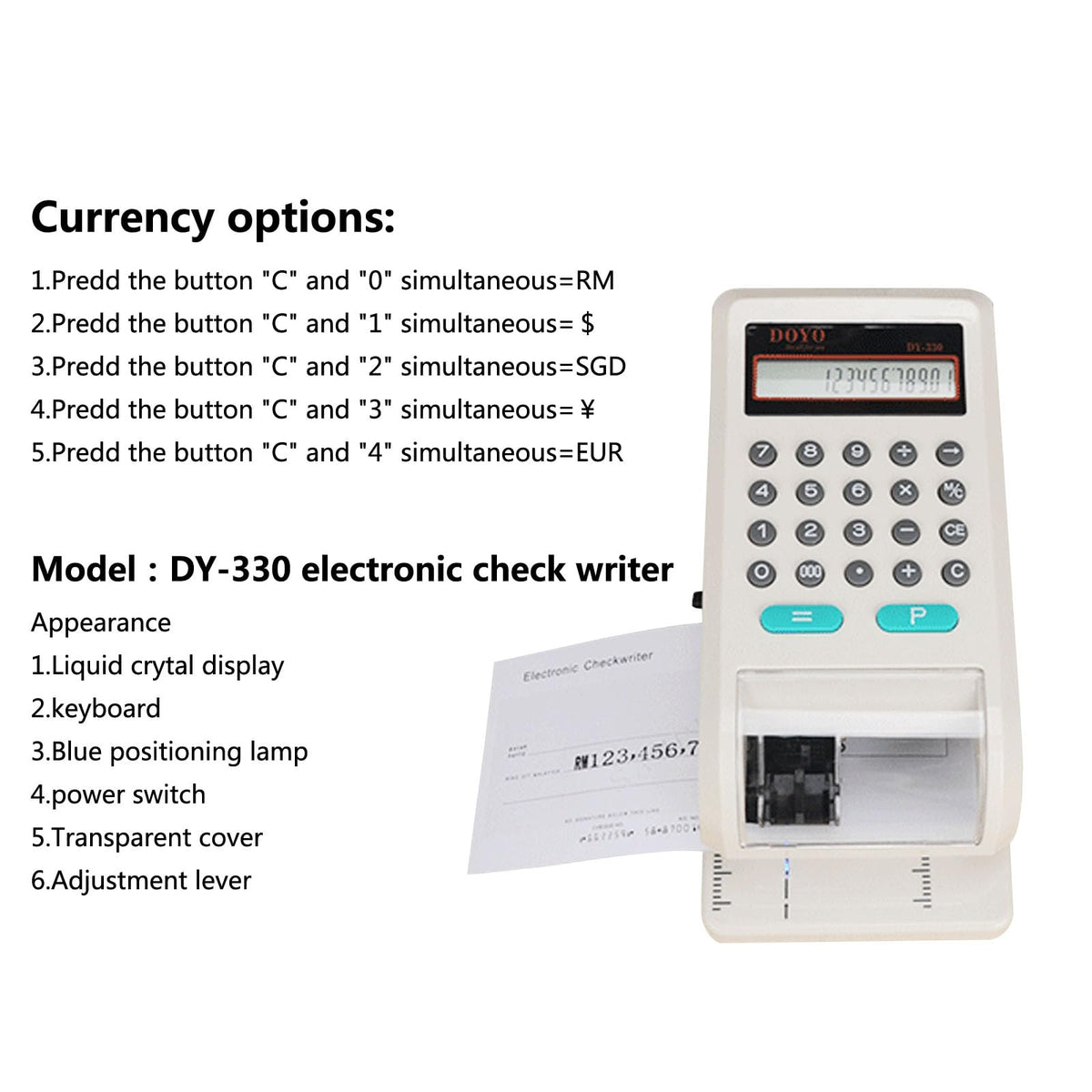 Electronic Check Writer Machine, 16-Digit Check Printing Machine, Business Checkwriter for Office Accounting, Amount Printer for Checks