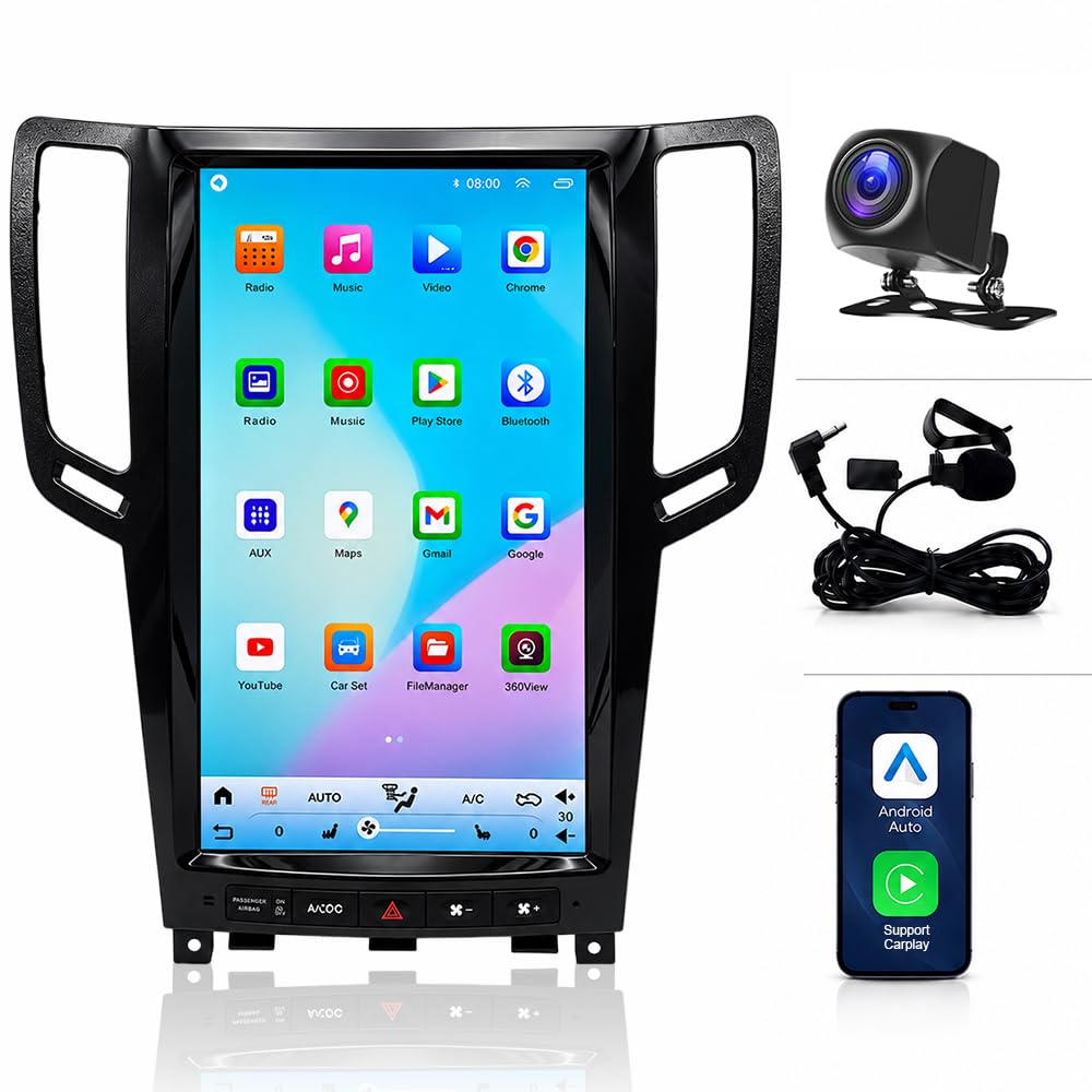 13.8-inch Car Stereo Android 15 8Core 4+64G Player with CarPlay Android Auto 5G WiFi BT DSP FM/RDS Radio SWC for Infiniti G35 G37 G25 2003-2015 GPS Navigation with Backup Camera