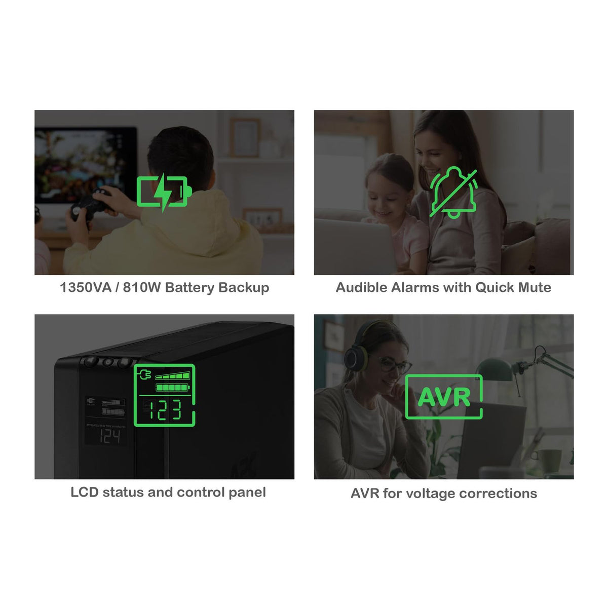 APC 1350VA/810W Pro UPS Battery Backup for Office Electronics, AVR, BX1350M