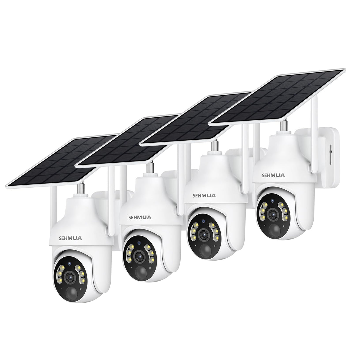 SEHMUA 2K Solar Security Cameras Wireless Outdoor, 4 Pack 360° View Pan/Tilt WiFi Security Camera Outside with Color Night Vision, Easy to Install, PIR Alarm, 2-Way Audio, White