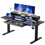GTPLAYER Electric Standing Desk with Drawers, 48 x 24 Inch Height Adjustable Gaming Desk with Monitor Stand, Power Outlets & LED Lights, Home Office Sit Stand Up Desk with Memory Preset (Black)