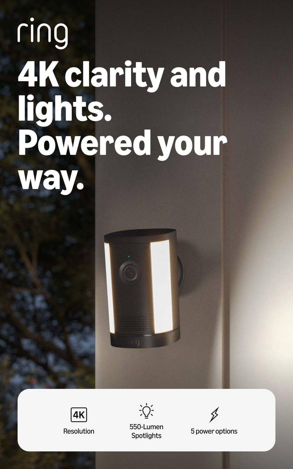 Ring Spotlight Cam 4K Plus, Battery, Retinal 4K, Easy DIY install, Motion-Activated Spotlights, Home or business security, White