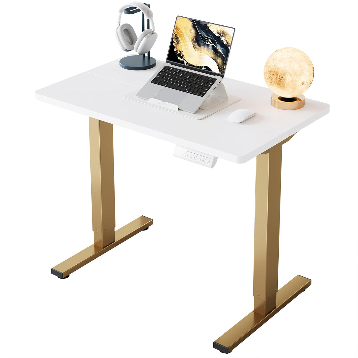 HUANUO 55x28 Inch Electric Standing Desk, Adjustable, Light Vintage Brown