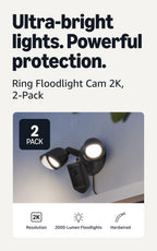 Ring Floodlight Cam 2K (newest model), Wired, Home or business security, Wide-Angle Retinal 2K Video, 6x Enhanced Zoom, Ultra-Bright Floodlights, White