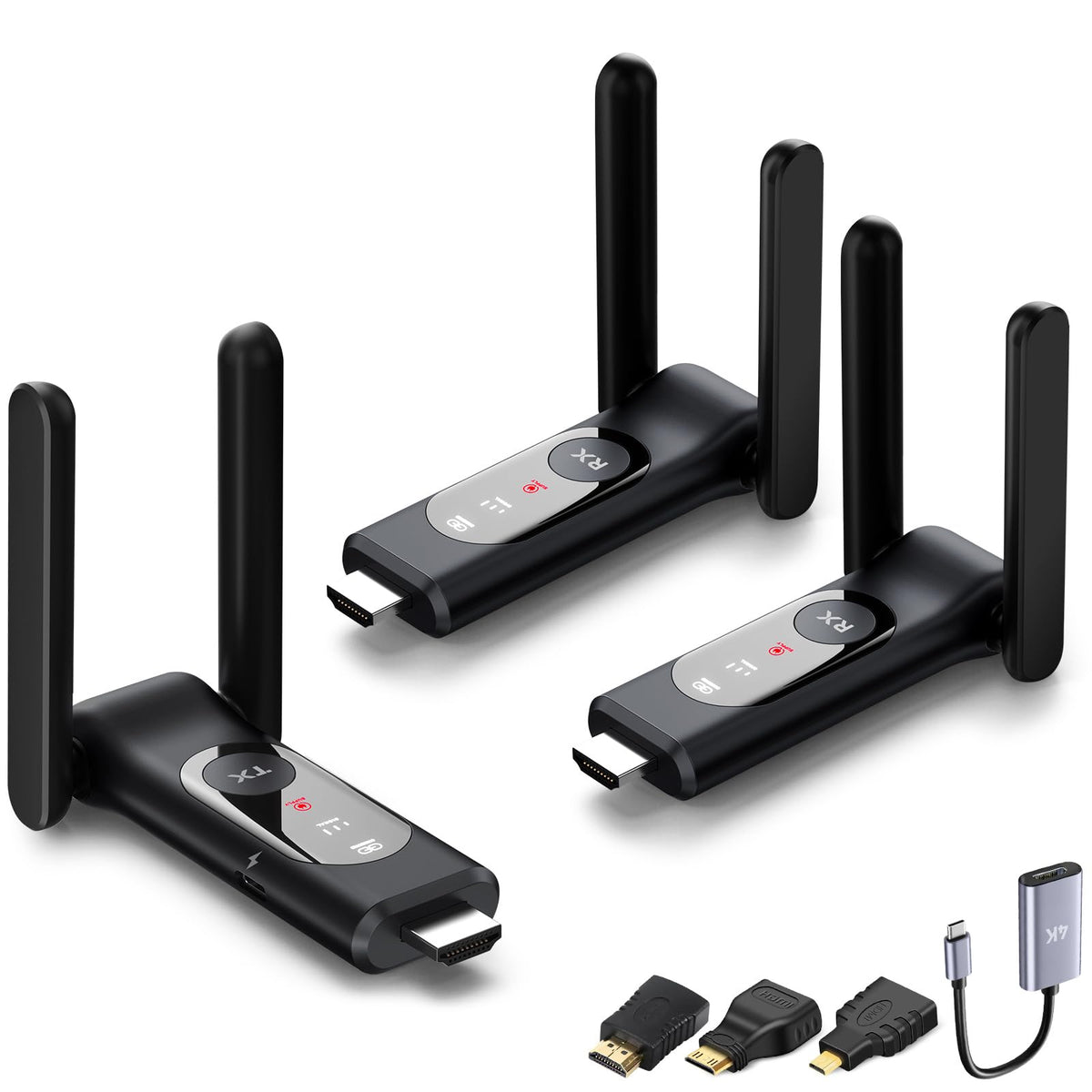 Wireless HDMI Transmitter and 2 Receiver,50M/165FT,LED Display,Up to 8 RXs