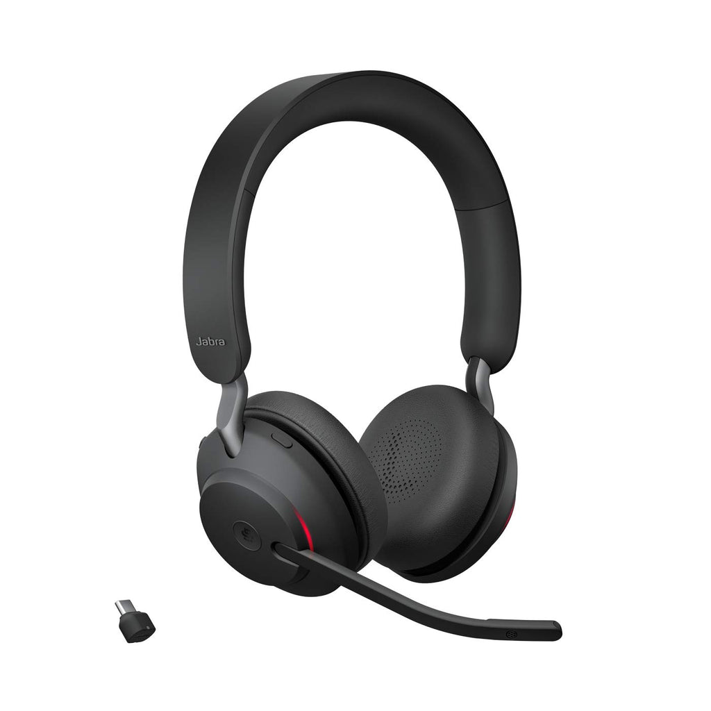 Jabra Evolve2 65 Bluetooth Wireless Headset with Mic for Calls and Music, Dual-Ear Headphones with USB-C Adapter, Up to 37 Hours Battery, Noise-Cancelling, Works with Online Meeting Apps, Black