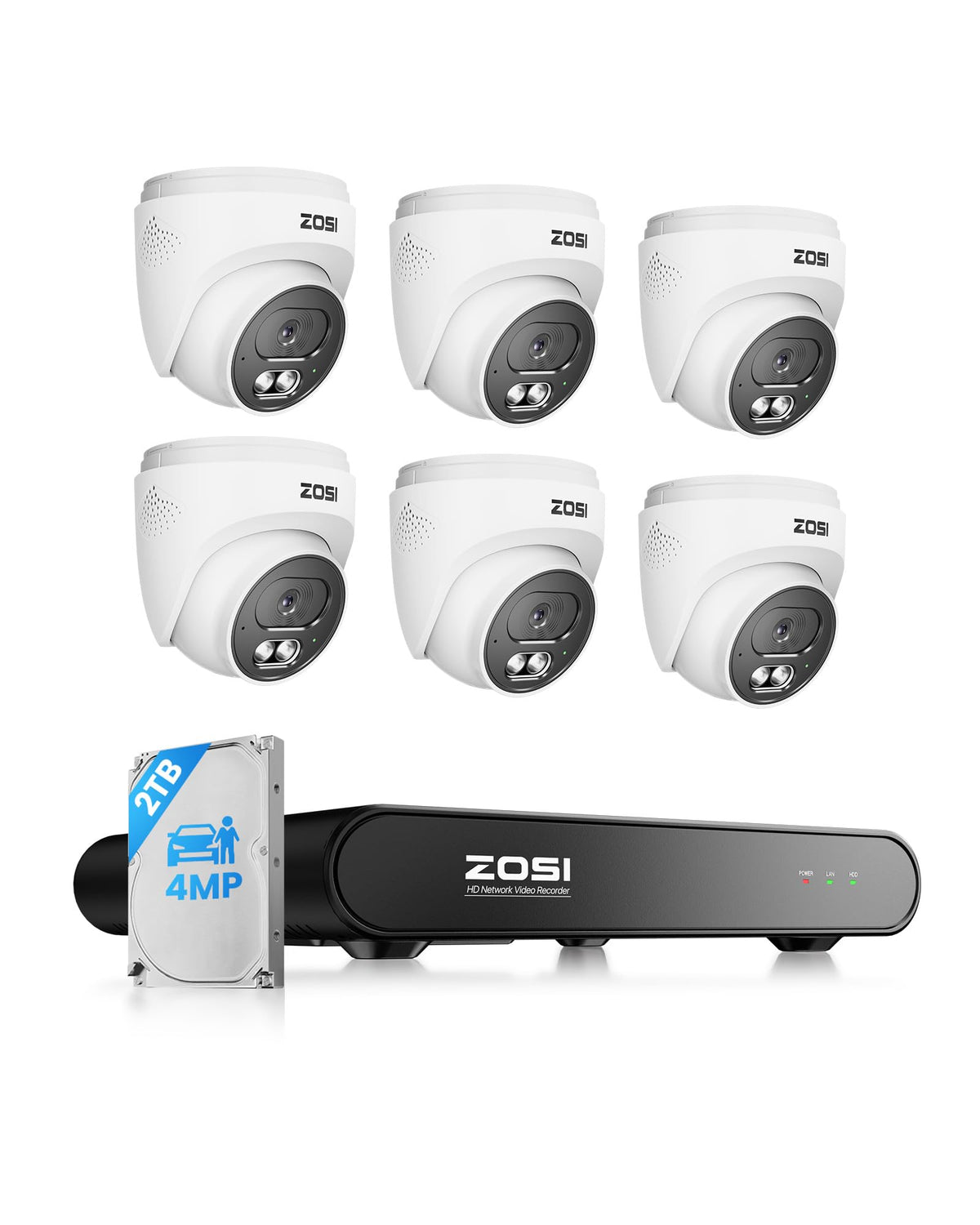 ZOSI C220 8CH 5MP NVR with 6 x 4MP Audio PoE CCTV Camera System, 2TB HDD